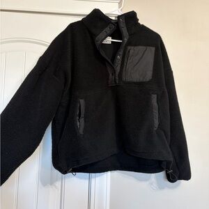 Black Sherpa Fleece Pullover with Snap Neck